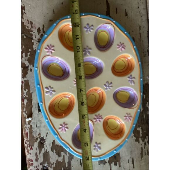 Bella Casa Devil Egg Ceramic Platter Colorful 12”x9” Easter Spring - Picture 8 of 10